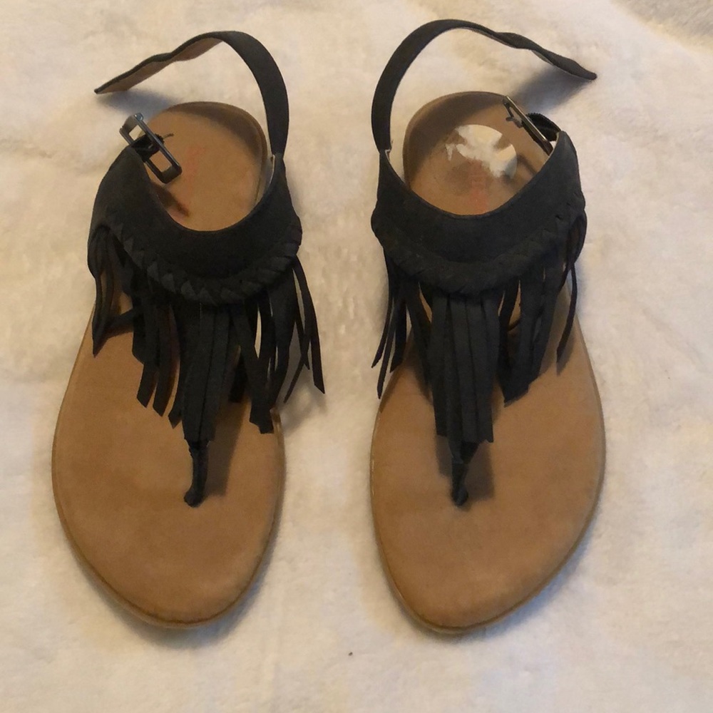 Black Fringe Sandals - Size 3.5
